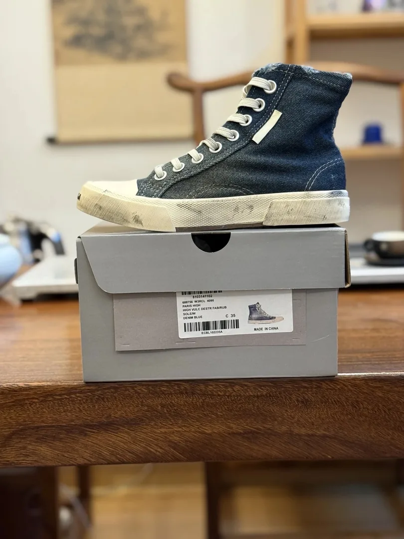 Balenciaga Paris High Top White Distressed Canvas Shoes