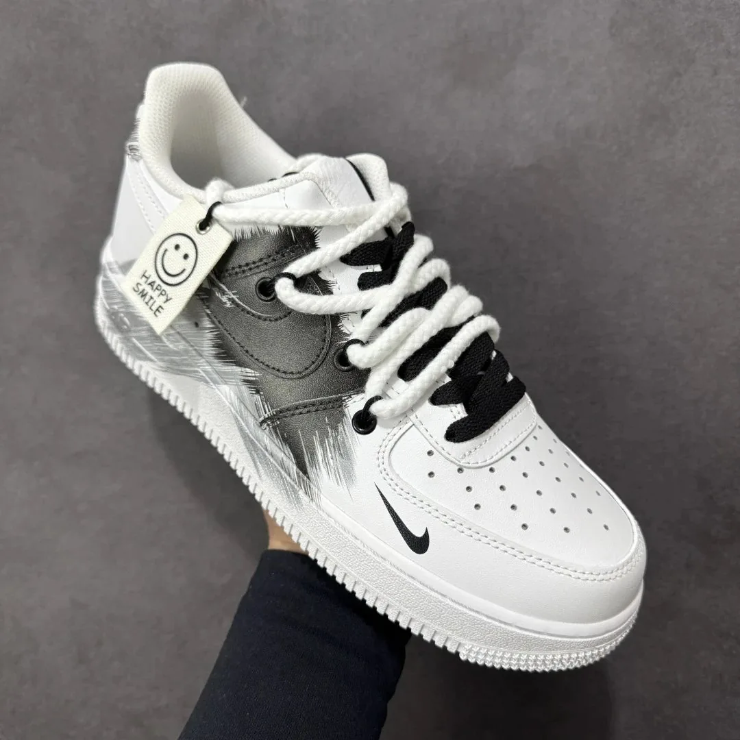 Nike Air Force 1 White Black Smile Print Sneakers — QC