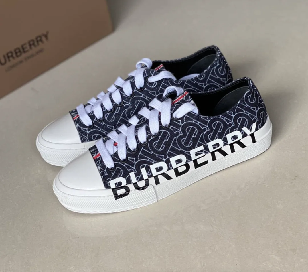 Burberry Blue Monogram Check Cotton Sneakers — Photo 4