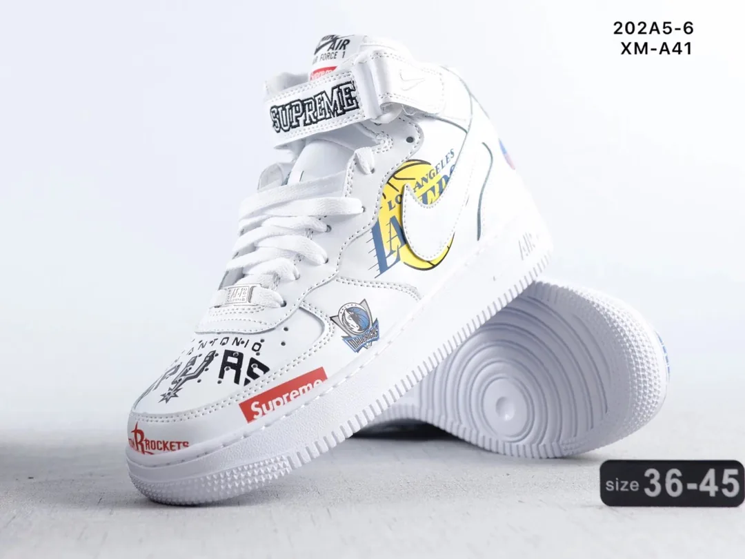 Nike Air Force 1 Mid White Navy Supreme Sneakers — QC