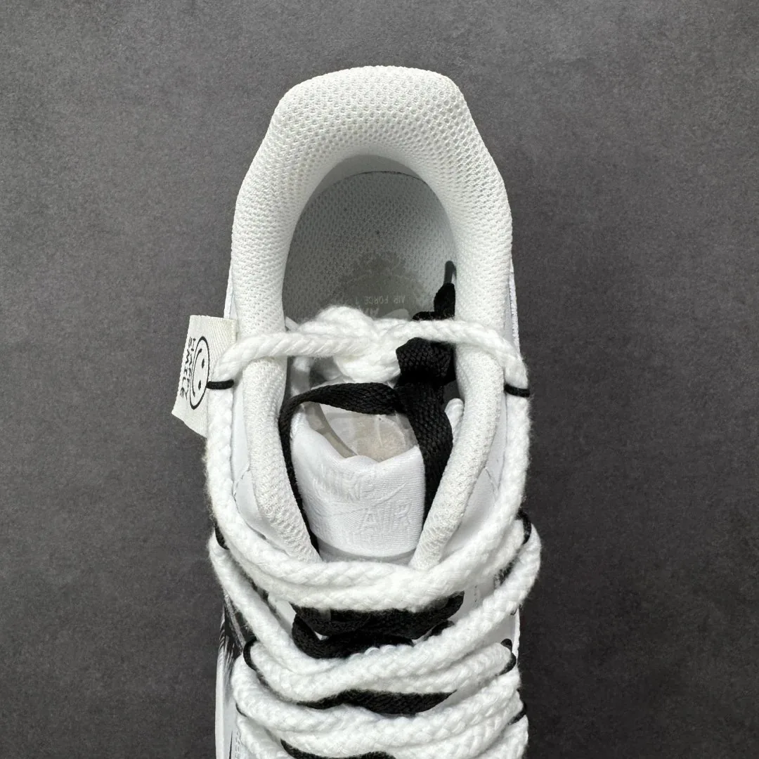 Nike Air Force 1 White Black Smile Print Sneakers — QC
