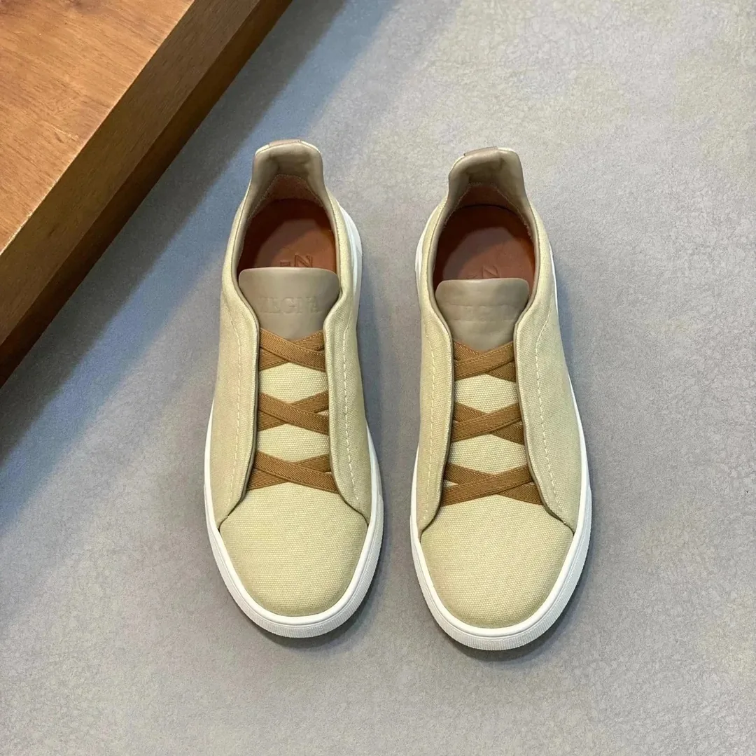 Zegna Triple Stitch Grey Leather Trainers — Photo 15