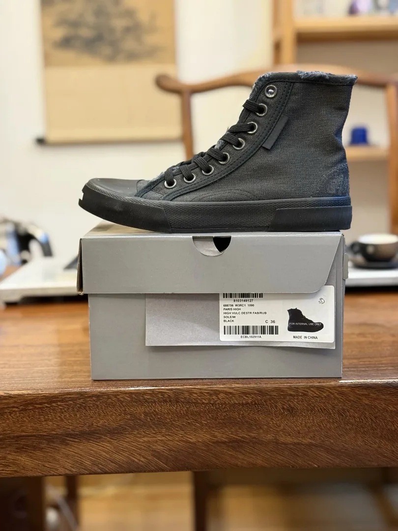 Balenciaga Paris High Top White Distressed Canvas Shoes — QC