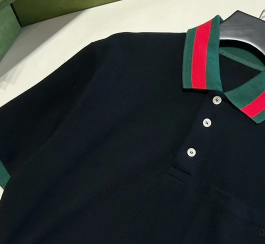 Black Ribbed Collar Polo Shirt