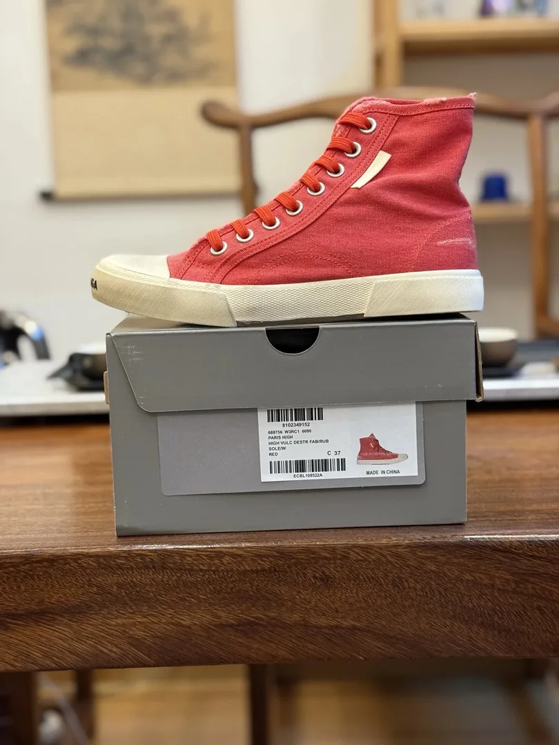 Balenciaga Paris High Top White Distressed Canvas Shoes — QC