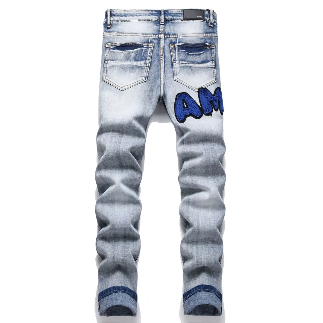 Blue Embroidered Distressed Jeans — photo 3