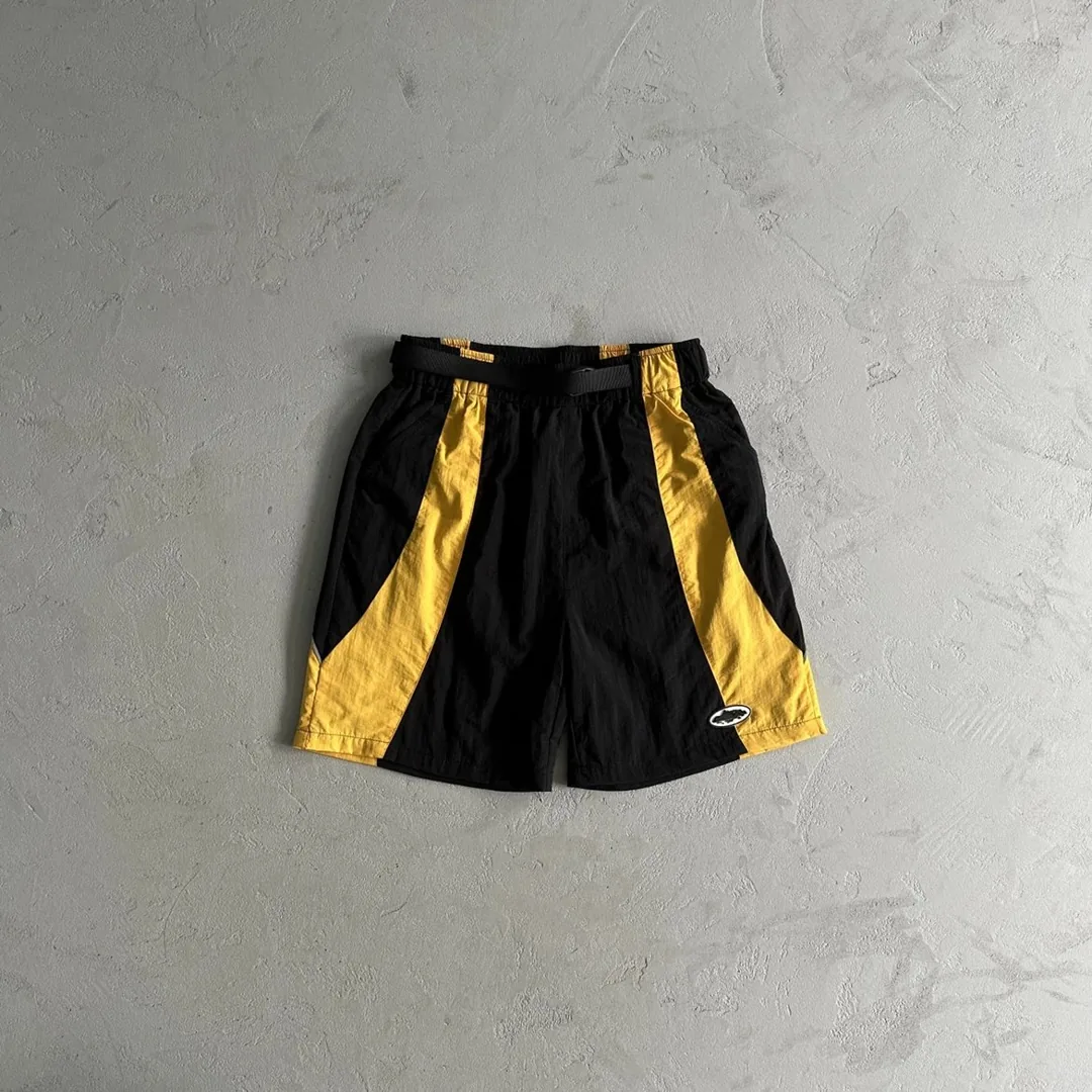 Black Yellow Woven Shorts