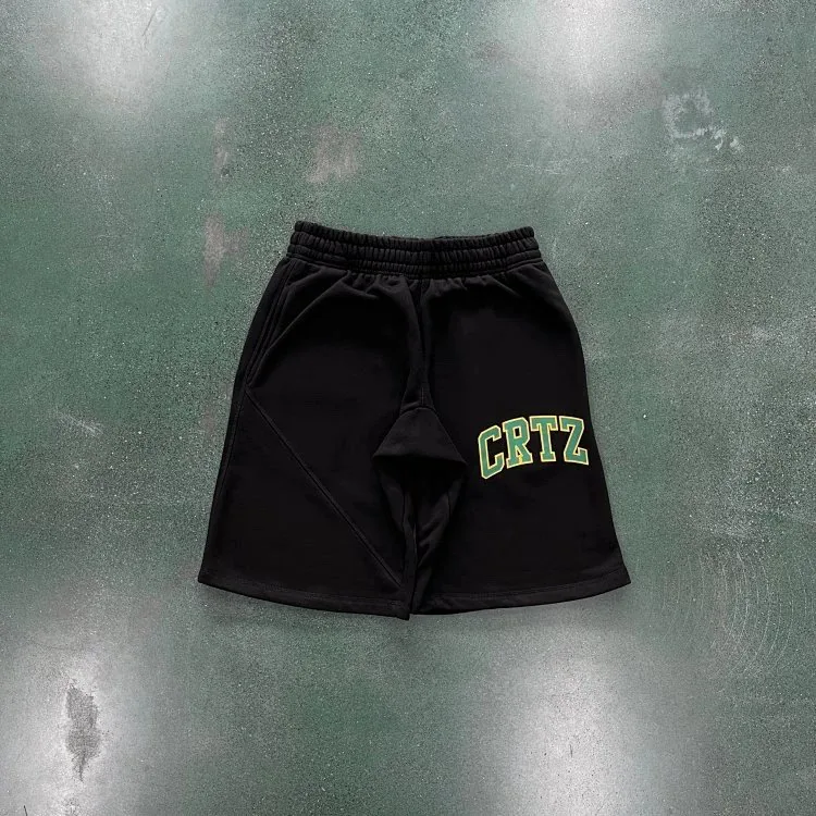 Black Green Letter Shorts