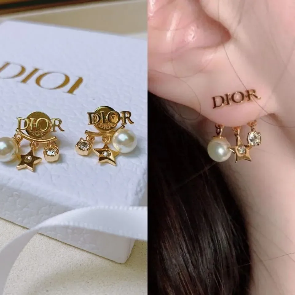 Dior Silver Pearl Star Earrings