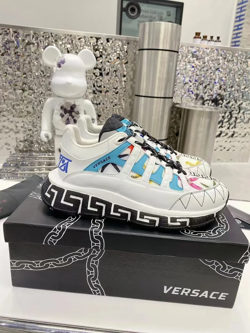 Versace Trigreca Beige Hand-Painted Color-Block Dad Shoes — photo 3