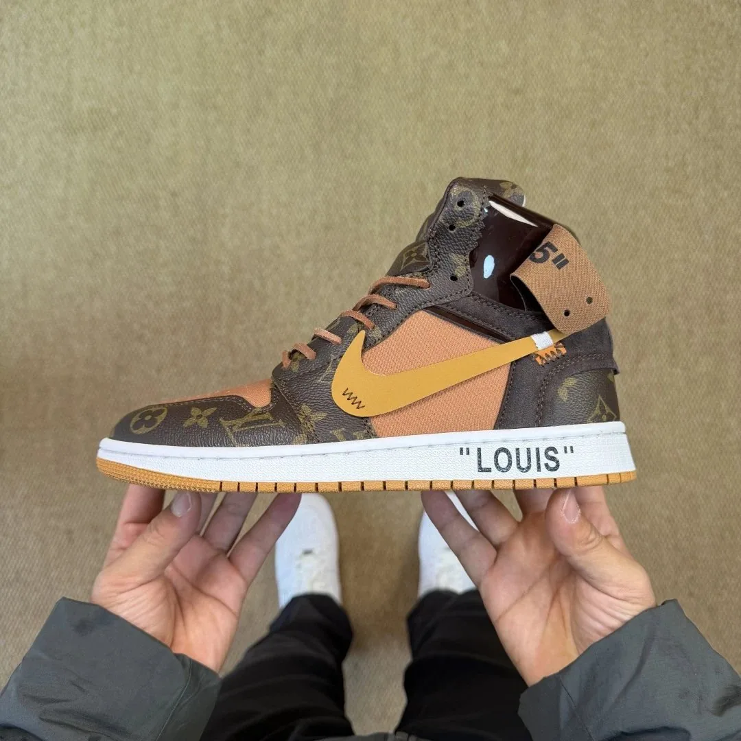 Jordan 1 High Triple Collab Monogram Sneakers With Trunk Case