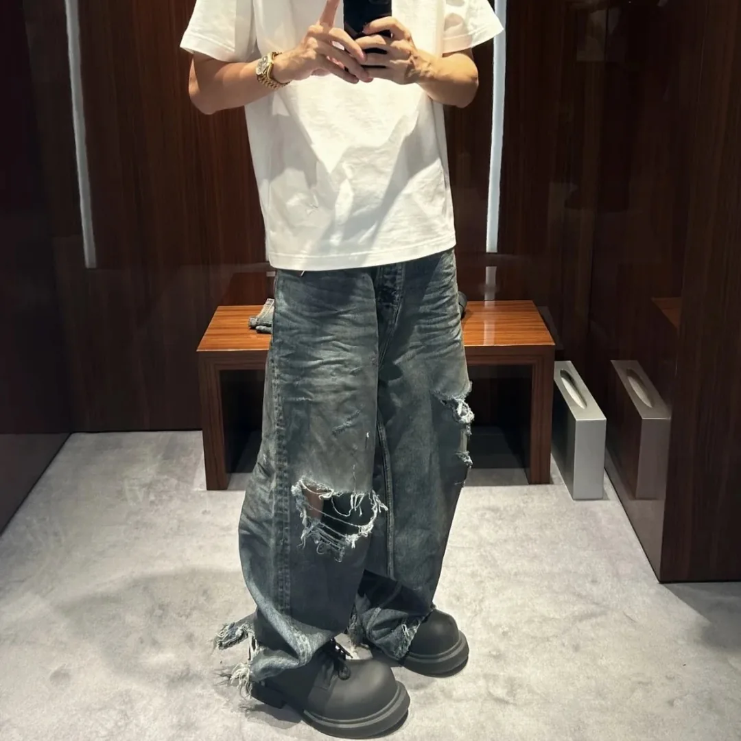 Blue Distressed Baggy Denim Jeans