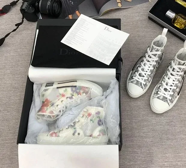 Dior B23 White Black B-23 Floral Sneakers — Photo 10