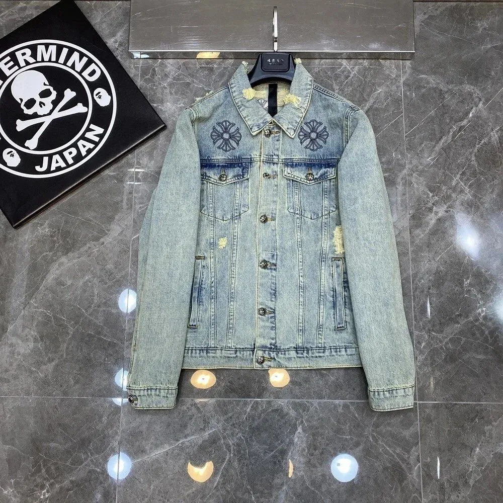 Embroidered Distressed Denim Jacket