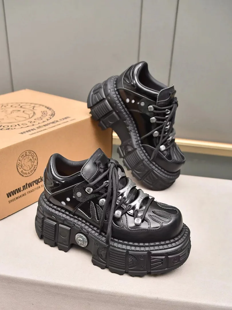 New Rock Black White Gold Hardware Sneakers — Photo 8