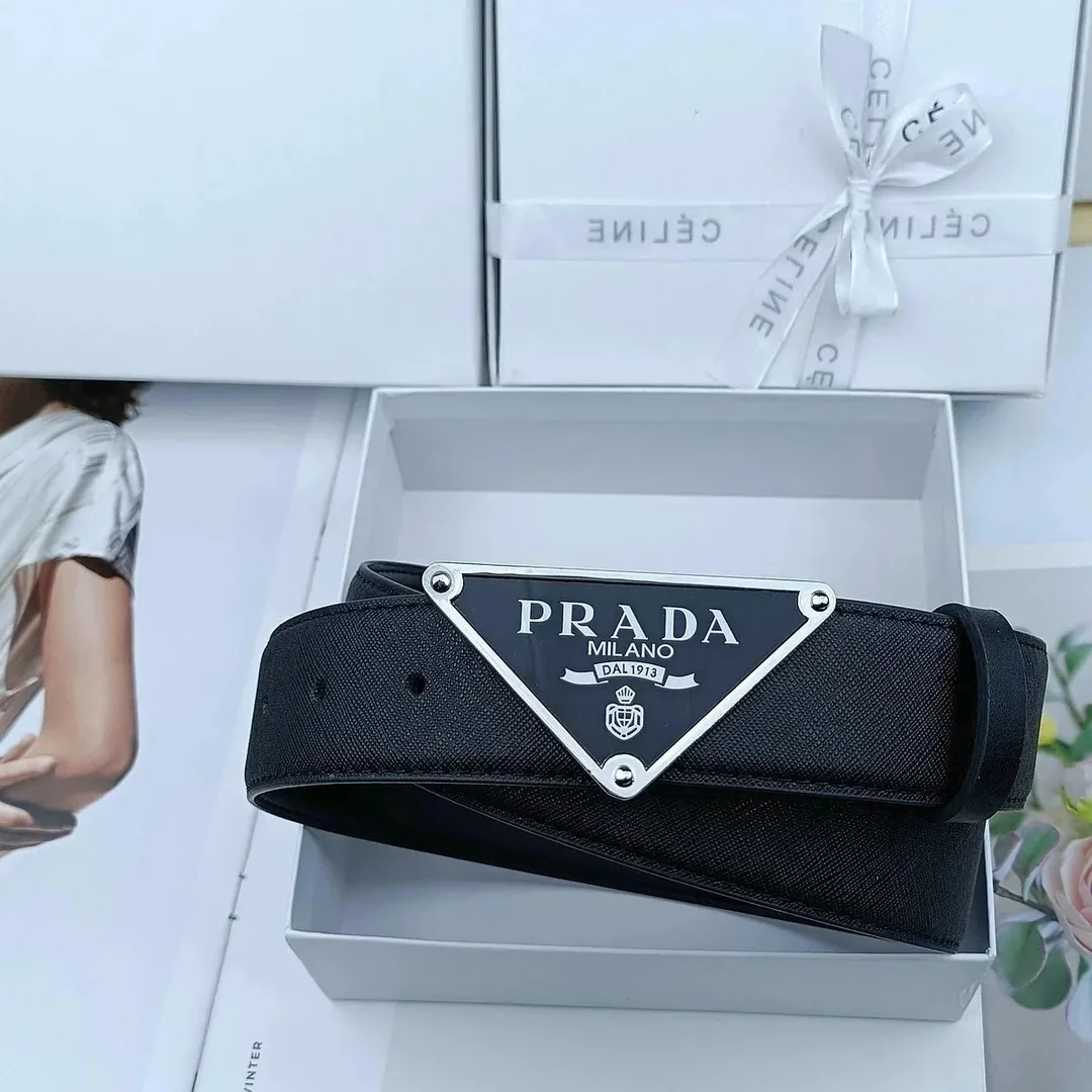 Prada Triangle Logo Leather Belt — QC