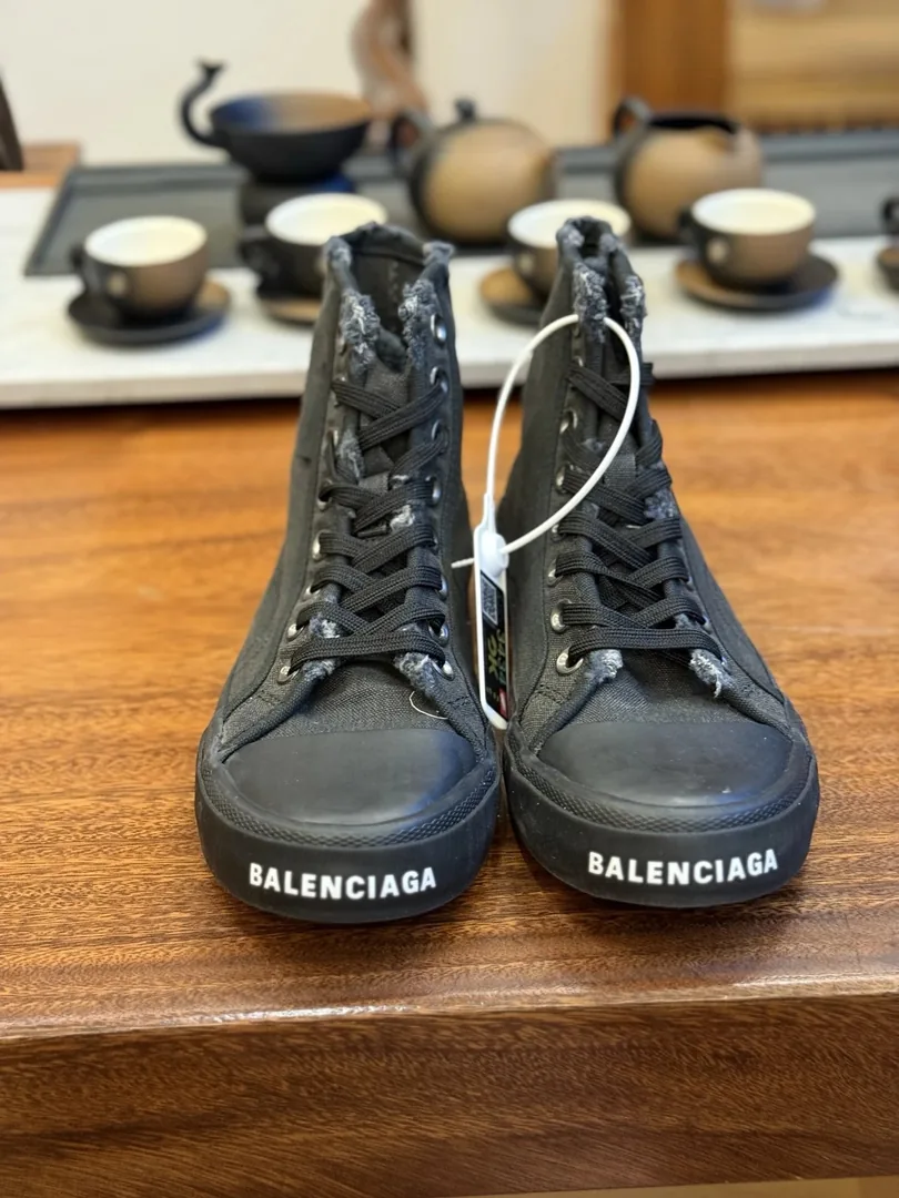 Balenciaga Paris High Top White Distressed Canvas Shoes — QC