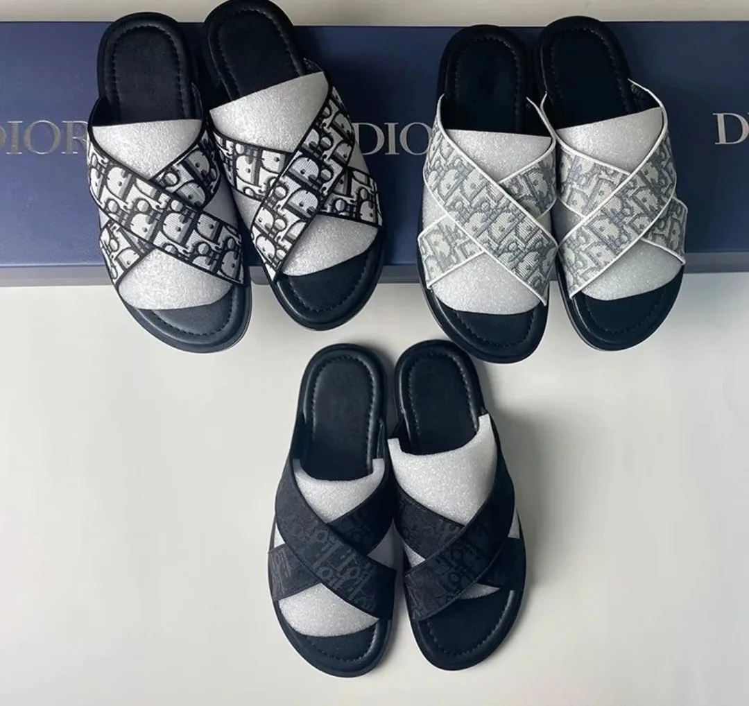 Dior Embroidered Cross-Strap Slides