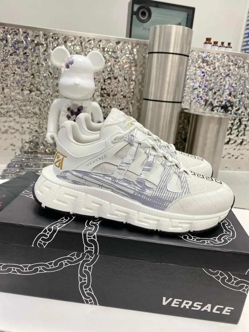 Versace Trigreca Beige Hand-Painted Color-Block Dad Shoes — photo 11