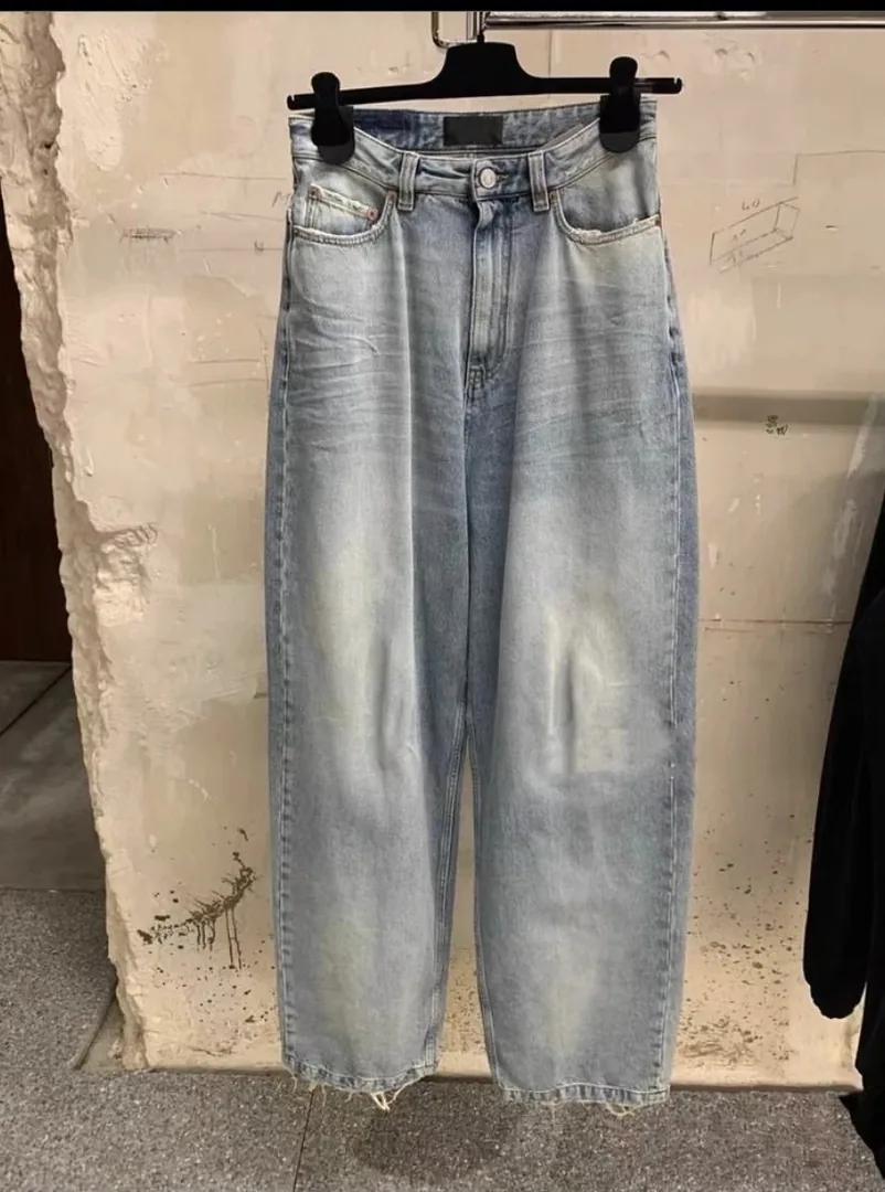 Washed Blue Straight-Leg Denim Jeans