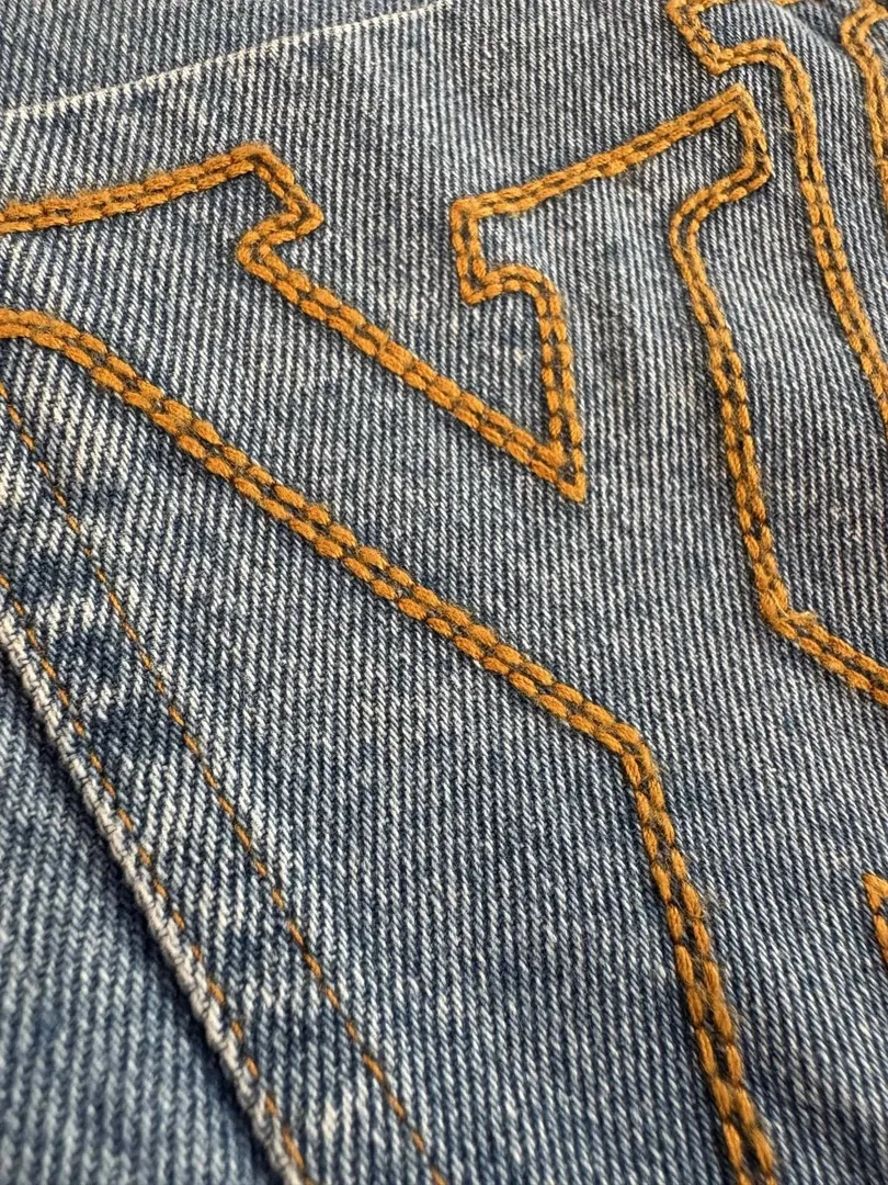 Letter Embroidered Pearl Button Denim Jacket — photo 5