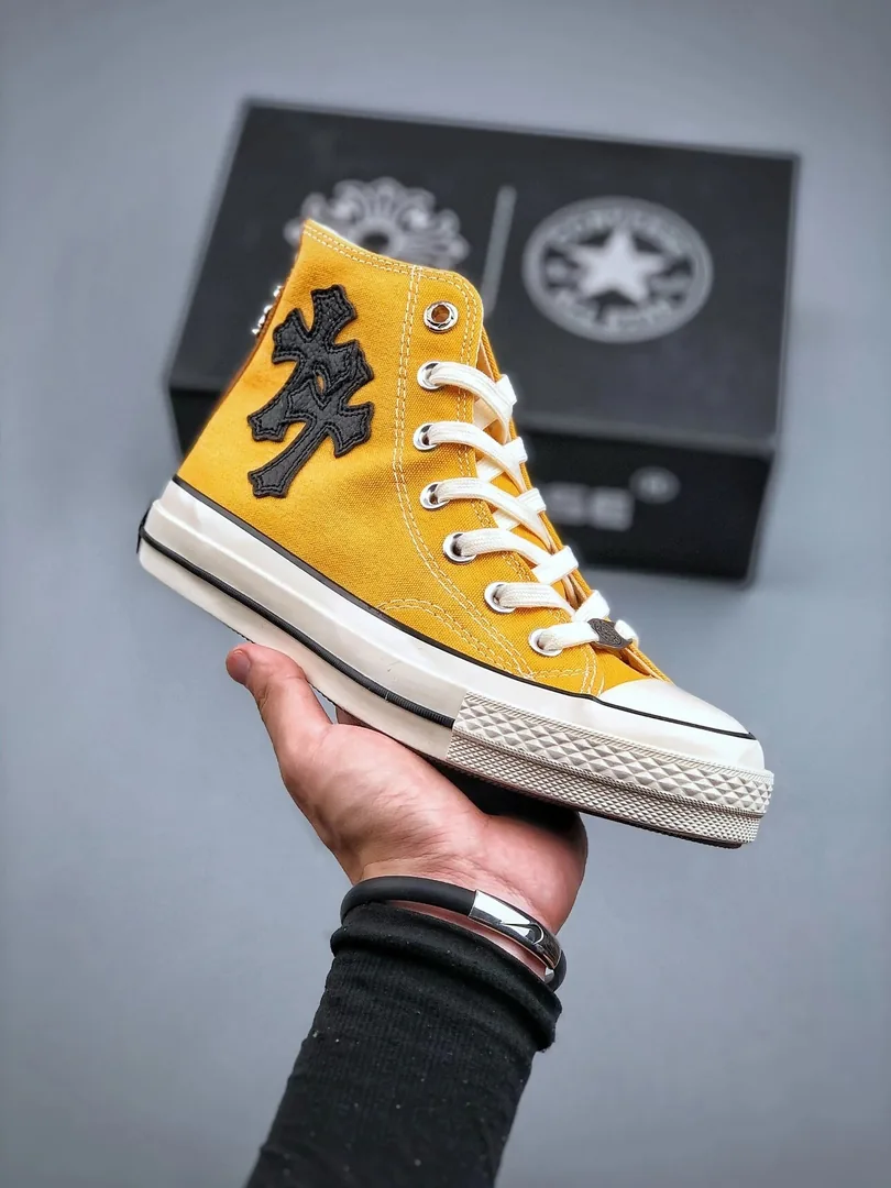 Converse Chuck Taylor All Star Black Silver Leather Cross-Label Shoes