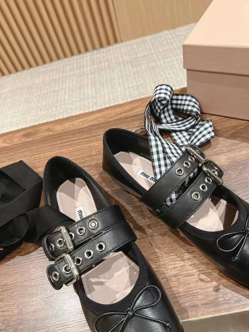 Miu Miu Beige Leather Buckle Ballet Flats — photo 3