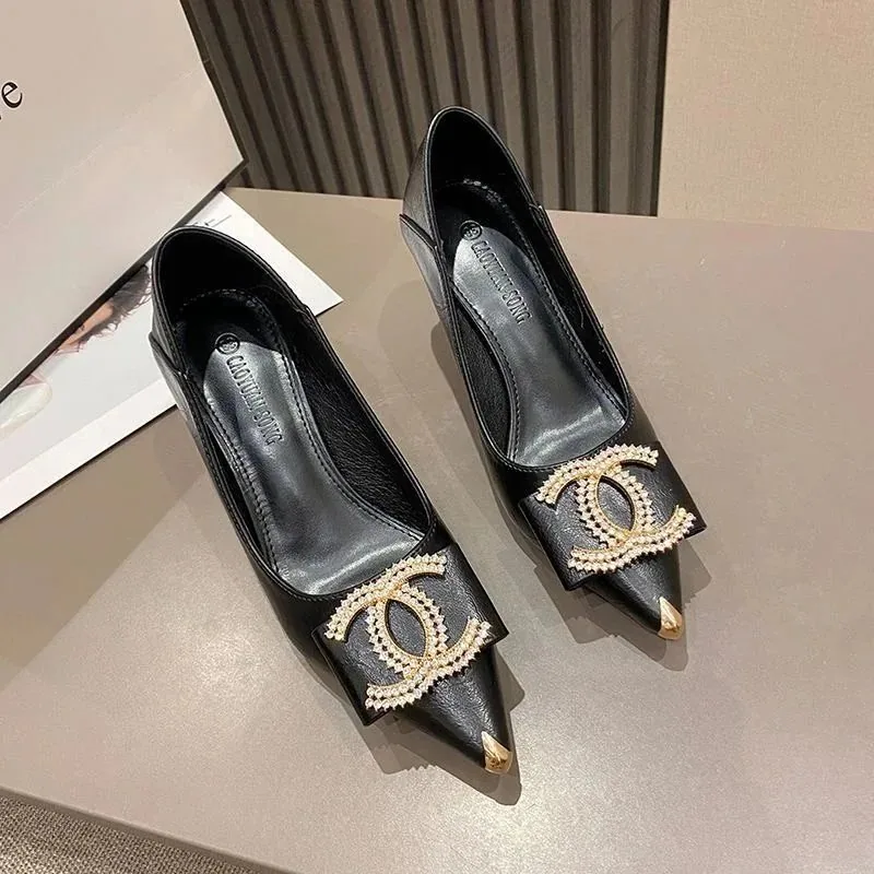 Chanel Black Rhinestone Buckle Heels