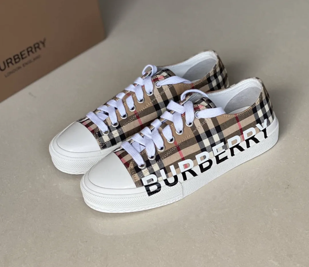 Burberry Blue Monogram Check Cotton Sneakers