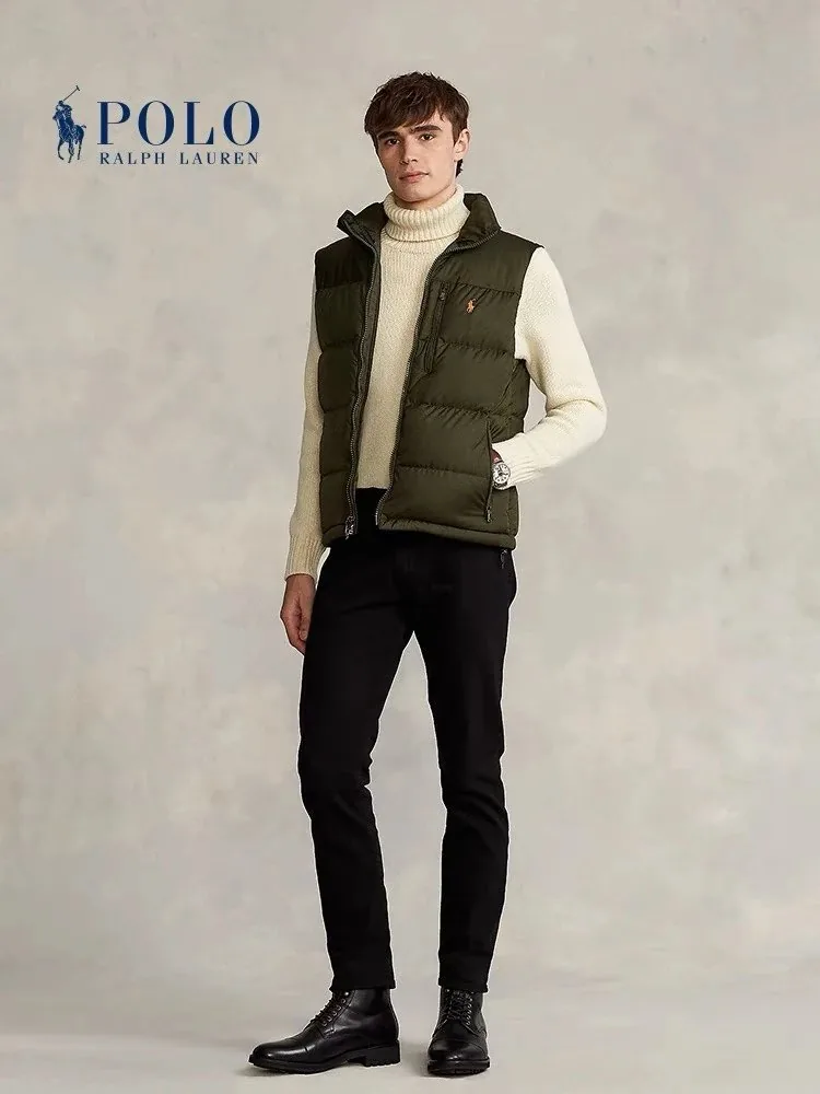 Embroidered Stand-Collar White Down Vest — Photo 10