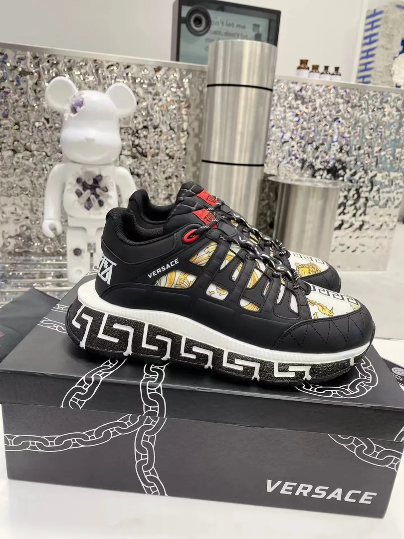 Versace Trigreca Beige Hand-Painted Color-Block Dad Shoes — photo 4
