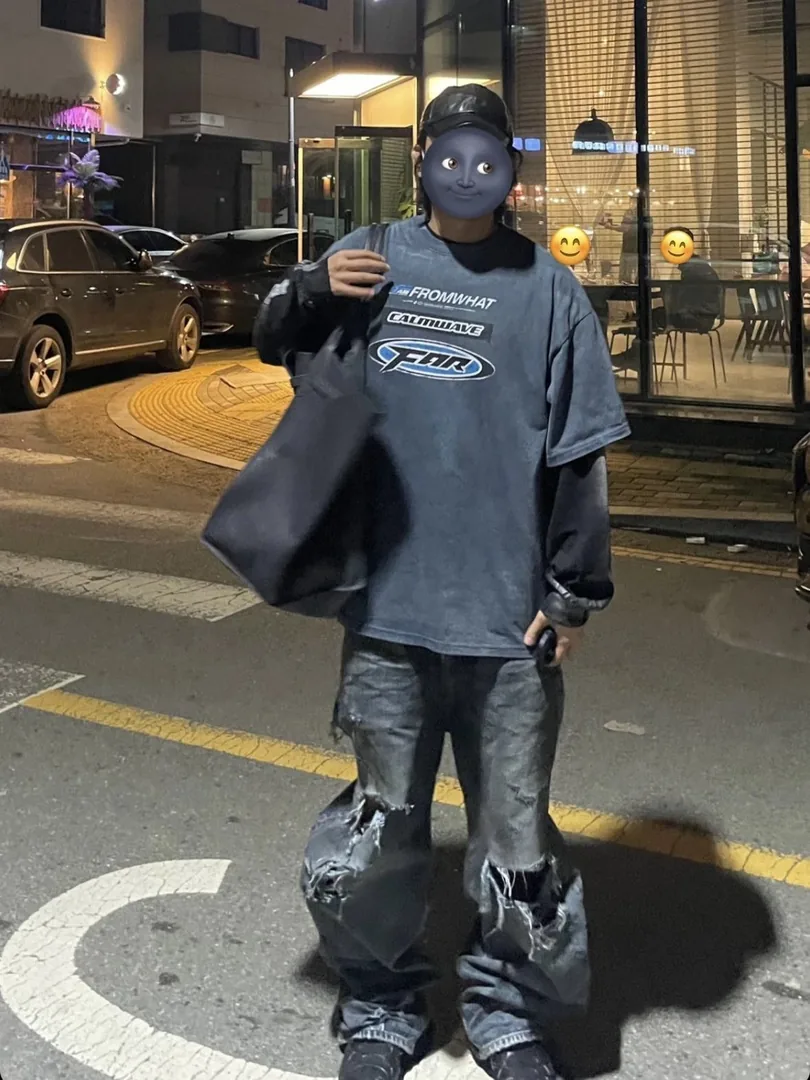 Blue Distressed Baggy Denim Jeans — photo 2