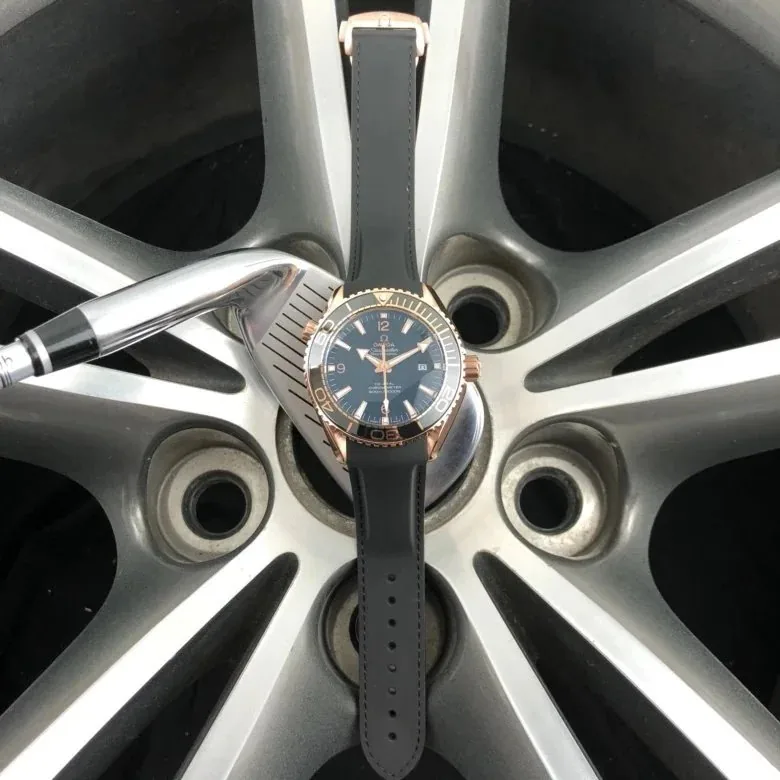 Rolex Rose Gold Blue Dial Rubber Strap Watch
