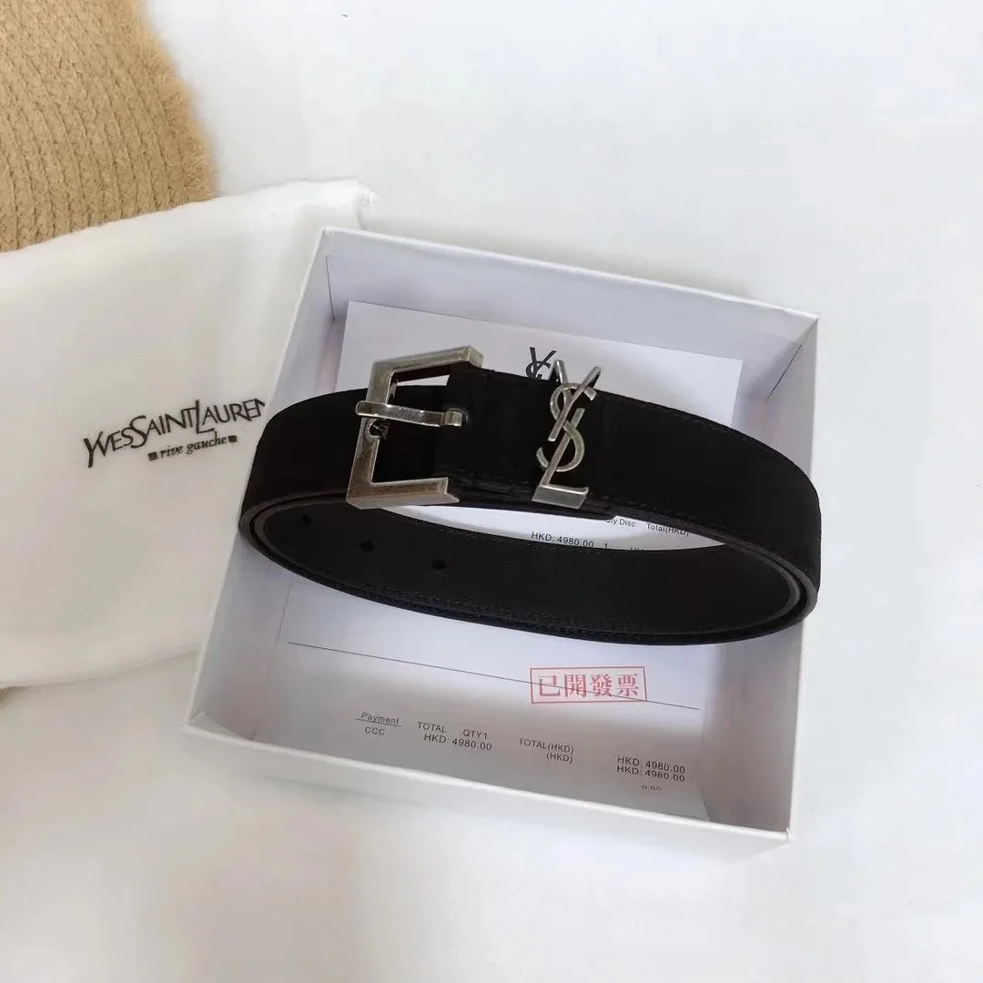 Saint Laurent YSL Logo Buckle Leather Belt — QC