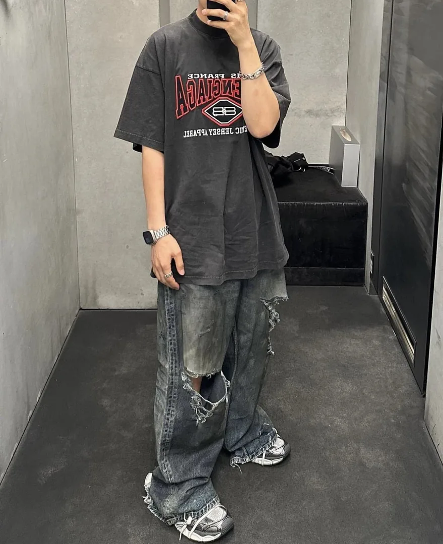 Blue Distressed Baggy Denim Jeans — photo 6