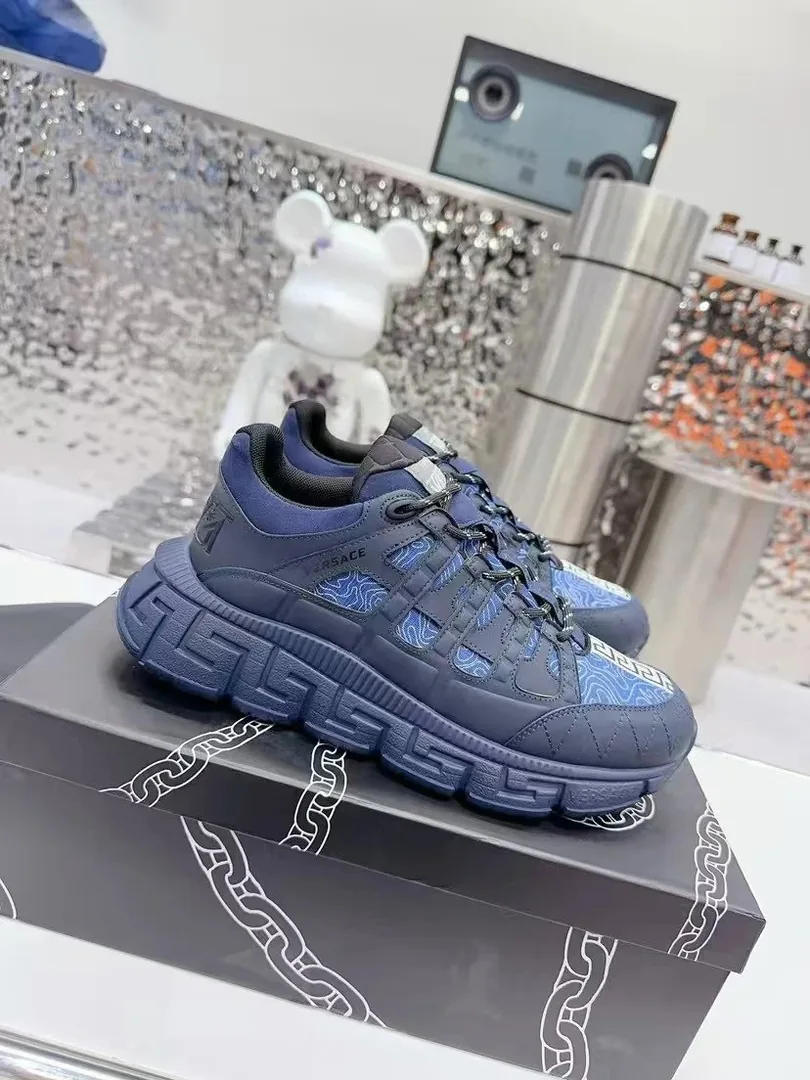 Versace Trigreca Beige Hand-Painted Color-Block Dad Shoes — photo 5