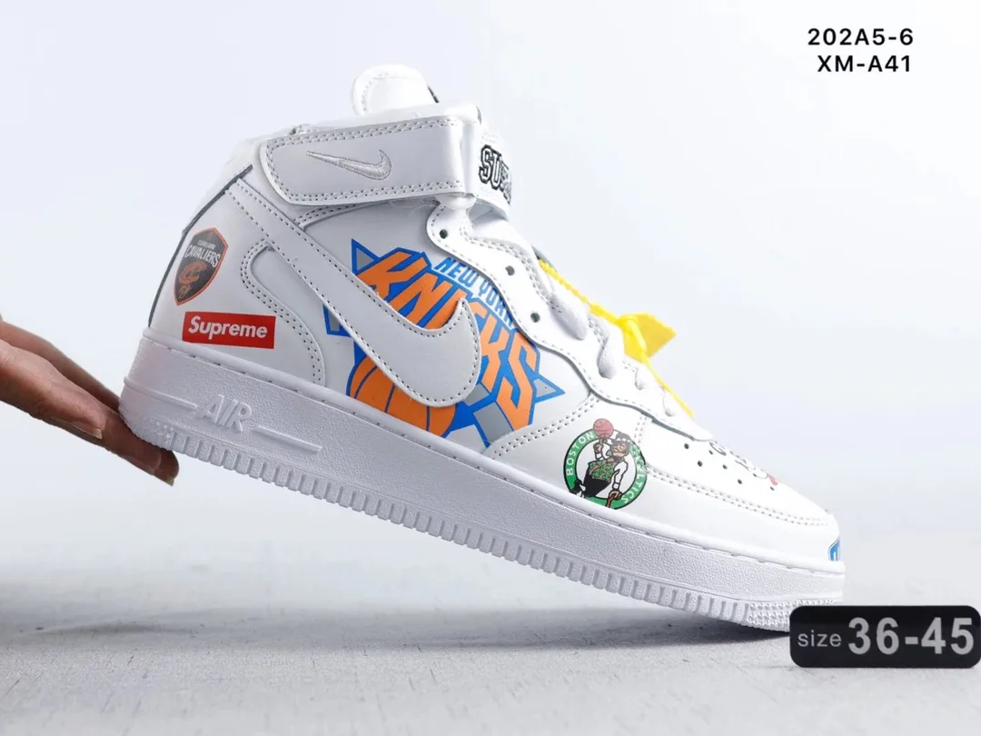 Nike Air Force 1 Mid White Navy Supreme Sneakers