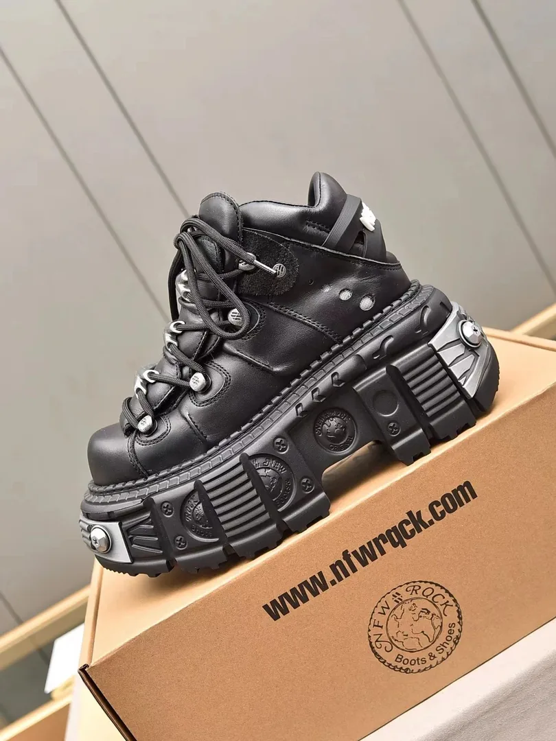 New Rock Black White Gold Hardware Sneakers — Photo 14