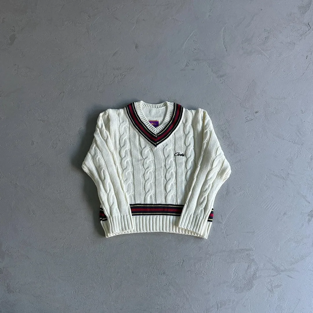 Corteiz V Neck Cable Knit Sweater
