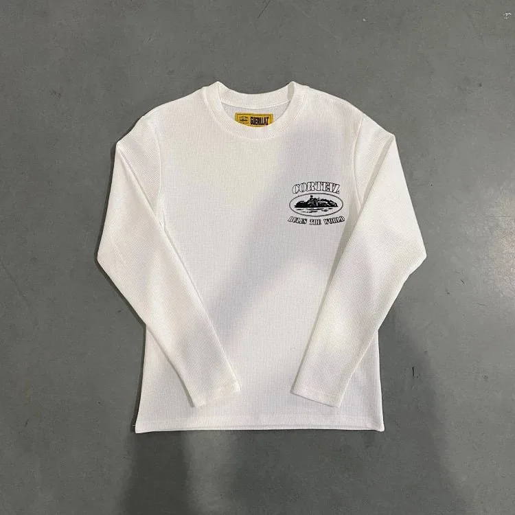 Circle Print Waffle Long Sleeve White