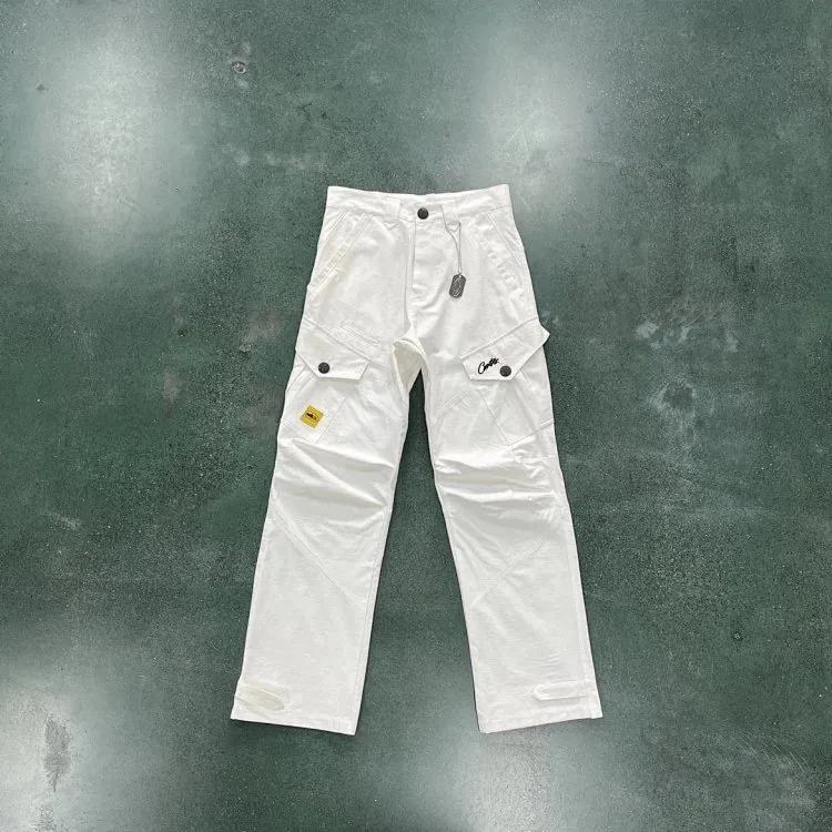 White Slant Pocket Cargo Pants