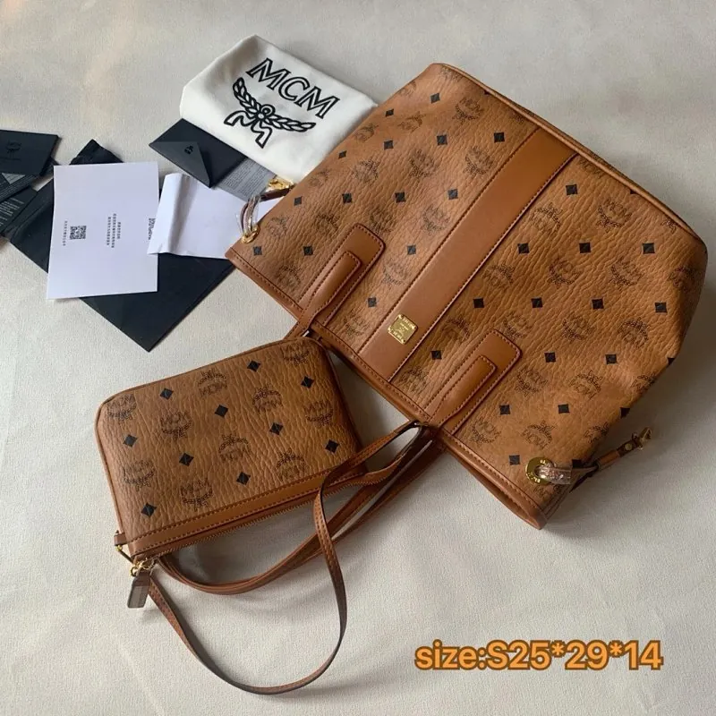 MCM Visetos Monogram Tote Bag Pouch Set
