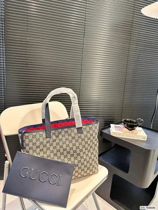 Gucci GG Supreme Web Tote Bag Clutch Set