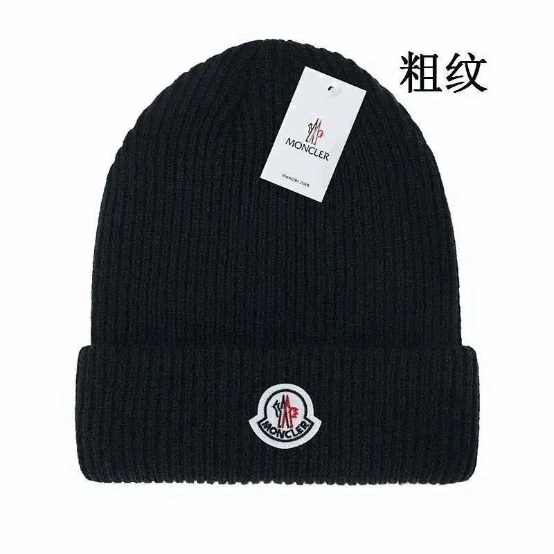 Moncler Logo Patch Black Ribbed Beanie