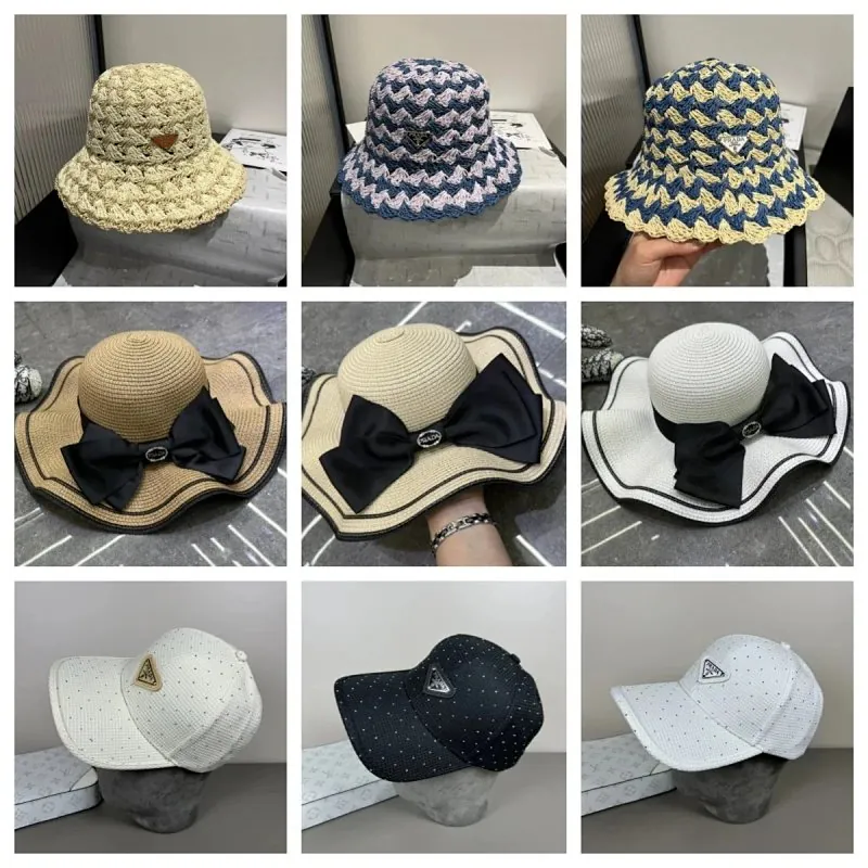 Prada Triangle Logo Straw Bucket Hat Collection
