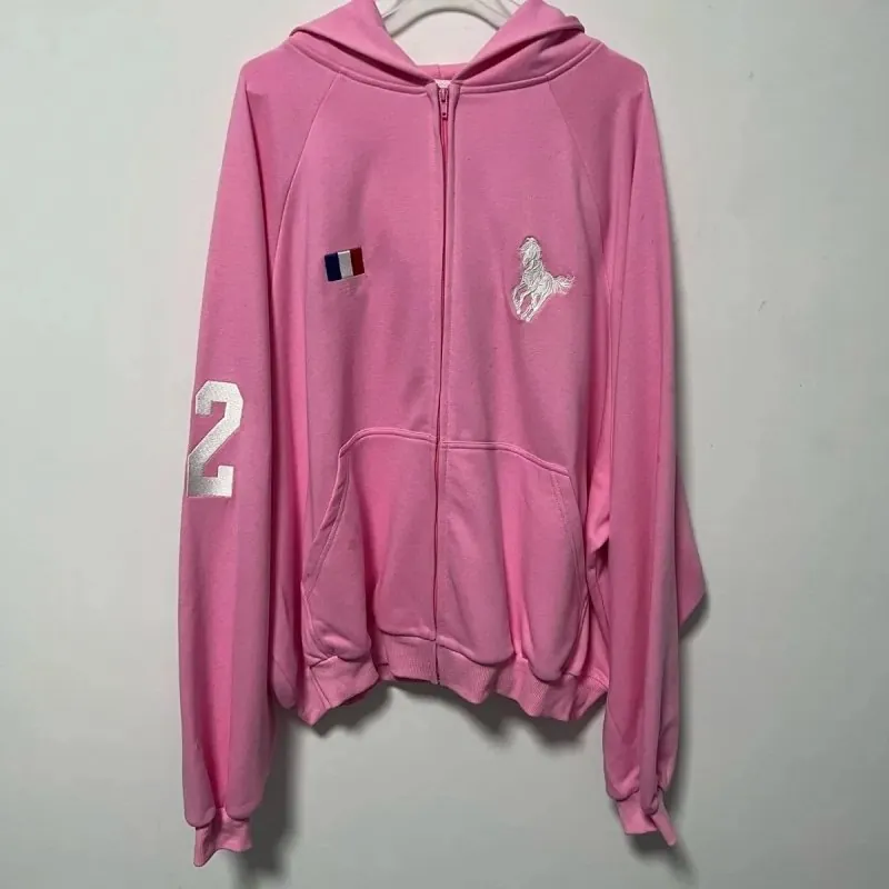 Moncler Tricolor Tab Zip Hoodie Pink