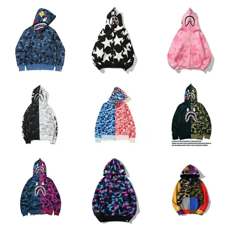 Bape Shark Camo Zip Hoodie Collection