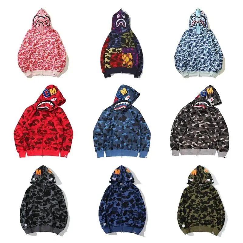 Bape Shark Camo Zip Hoodie Collection