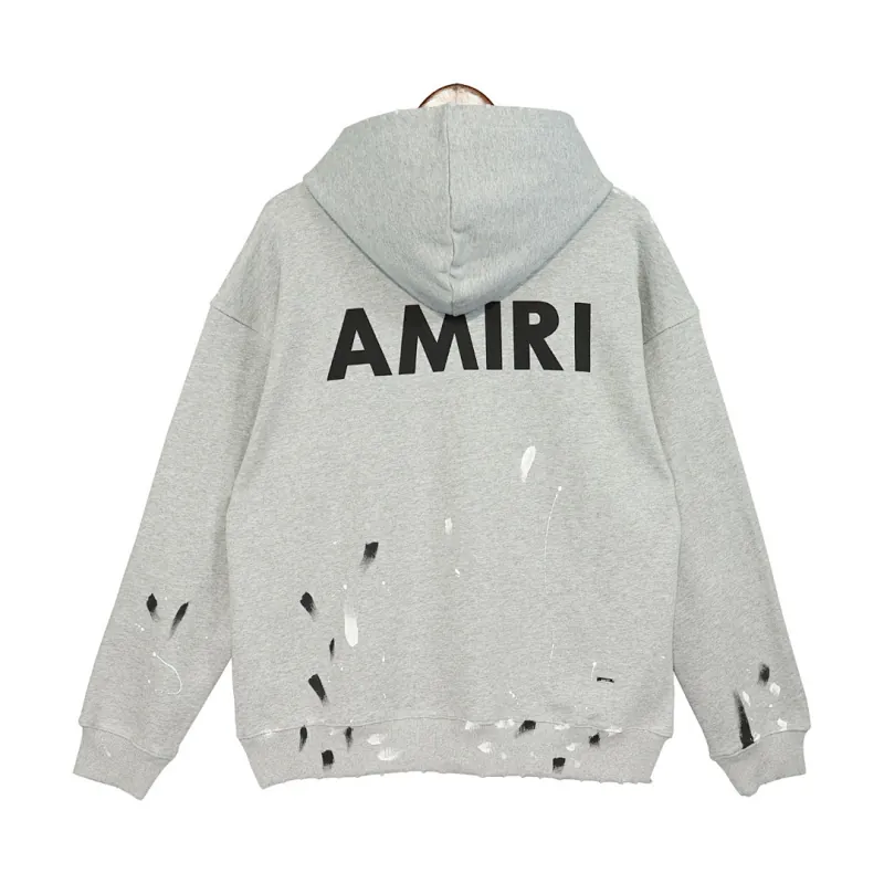 Amiri Logo Distressed Grey Hoodie