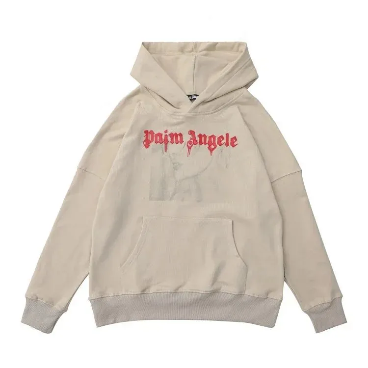 Palm Angels Script Logo Cream Hoodie